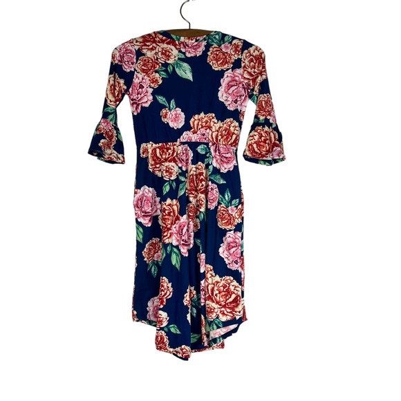 Reb & J girls navy floral peplum sleeve girls dress SZ XL - Picture 4 of 9